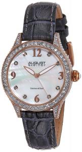 August Steiner Women's AS8188GY Rose Gold Crystal Accented Quartz Watch with White Mother of Pearl Dial and Gray Embossed Leather Bracelet