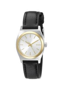 Nixon Women's A5091884 Small Time Teller Two-Tone Watch with Black Leather Band