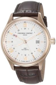 Frederique Constant Men's 'Classics Index' Silver Dial Brown Leather Strap GMT Swiss Automatic Watch With Brown Leather Band FC-350V5B4