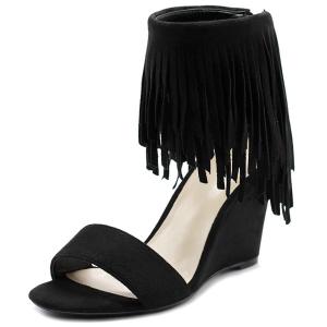 Ollio Womens Shoe Fringe High Heel Wedge Sandal