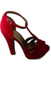 Women's High Heel Peep Toe Shoes Platform Sandal With T Strap Adjustable Ankle Buckle Burgundy