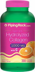 Piping Rock Hydrolyzed Collagen 1000 mg Type I & III 300 Caplets with Vitamin C Dietary Supplement