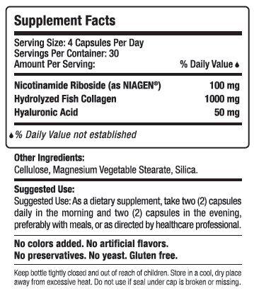Nectar7 Collagen with Niagen Nicotinamide Riboside (NR) & Hyaluronic Acid – Fish Based Hydrolyzed Collagen - 180 Day Supply In Vegetarian Capsules (180 Day Supply)