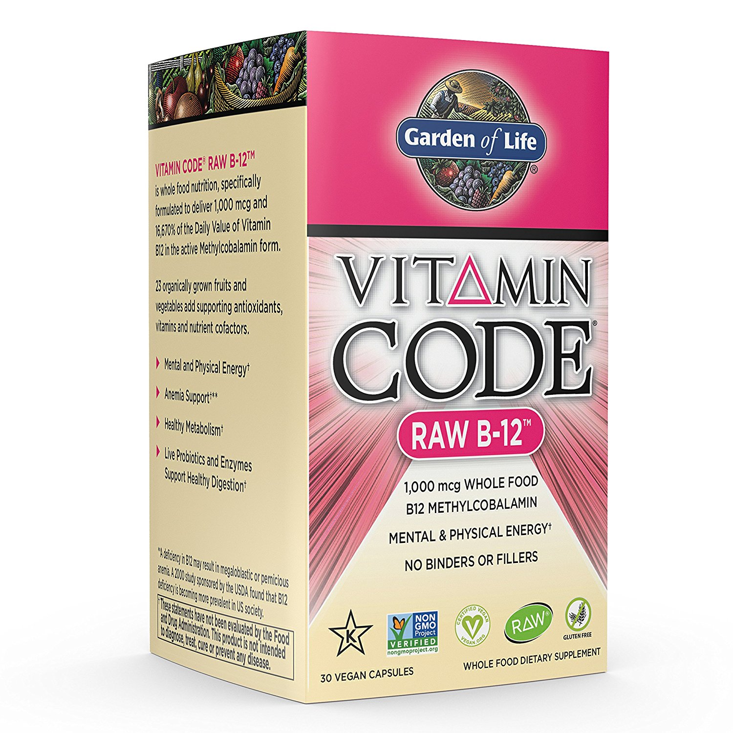 Garden Of Life Vegan Vitamin B12 1000 Mcg - Vitamin Code Raw B12 Whole ...