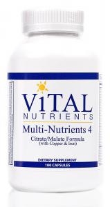 Vital Nutrients - Multi-Nutrients 4 Citrate/Malate Formula (with Copper & Iron) - Comprehensive Multi-Vitamin/Mineral Formula With Potent Antioxidants in a Gentle Bioavailable Form - 180 Capsules