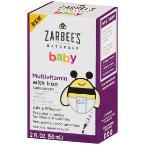 Zarbee's Naturals Baby Multivitamin with Iron, Vitamins A, C, D, Natural Grape Flavor, 2 Fl. Ounces