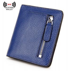 BIG SALE-AINIMOER Women's RFID Blocking Leather Small Compact Bi-fold Zipper Pocket Wallet Card Case Purse