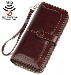 Anvesino Women's RFID Blocking Real Leather Wallet Ladies Zipper Wristlet Clutch