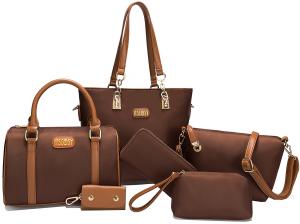Womens 6 Pcs Shoulder Bags Top-Handle Handbag Tote Purse Set