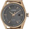 Citizen BM6983-51H Men's Stainless Steel Rose Gold Mesh Bracelet Band Grey Dial Smart Watch