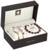 Anne Klein Women's AK/2840RJAS Swarovski Crystal Accented Rose Gold-Tone Bangle Watch and Red Jasper Beaded Bracelet Set