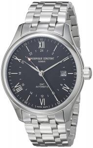Frederique Constant Men's FC-350B5B6B 'Classics' Black Dial GMT Stainless Steel Swiss Automatic Watch