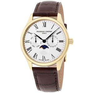 Frederique Constant Mens Silver Dial Yellow Gold Leather Band Watch FC260WR5B5