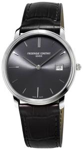 Frederique Constant Men's 'Slim Line' Swiss Quartz Stainless Steel and Leather Dress Watch, Color:Black (Model: FC220NG4S6)