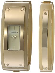 Anne Klein Women's AK/2826HNST Gold-Tone and Horn Resin Watch and Bangle Set