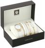 Anne Klein Women's AK/2684WTST Diamond-Accented Gold-Tone and White Leather Strap Watch and Bangle Set