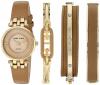 Anne Klein Women's AK/2684DTST Diamond-Accented Gold-Tone and Dark Tan Leather Strap Watch and Bracelet Set