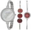 Anne Klein Women's AK/2535RDST Swarovski Crystal Accented Silver-Tone Bangle Watch and Bracelet Set
