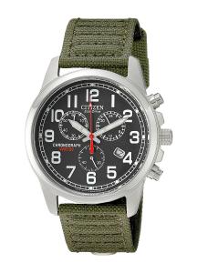 Citizen Men's AT0200-05E Eco-Drive Stainless Steel Watch with Green Canvas Band