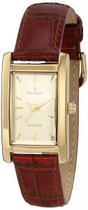 Peugeot Women's Classy 14K Gold Plated H Rectangle Case Leather Band Dress Watch