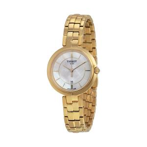 Tissot Flamingo Quartz White Mother of Pearl Dial Yellow Gold Plated Ladies Watch T0942103311100