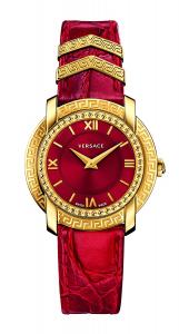 Versace Women's 'DV-25' Swiss Quartz Stainless Steel and Leather Casual Watch, Color:Red (Model: VAM020016)