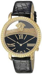 Versace Women's 'KRIOS' Swiss Quartz Stainless Steel and Leather Casual Watch, Color:Black (Model: VAS030016)