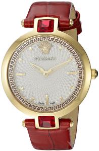 Versace Women's 'Crystal Gleam' Swiss Quartz Stainless Steel and Leather Casual Watch, Color:Red (Model: VAN040016)