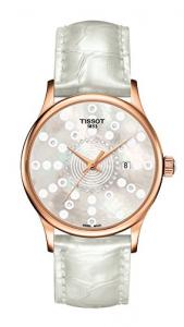 Tissot Rose Dream Lady 18k Rose Gold Diamond Mother of Pearl Dial White Leather Strap Women's Watch