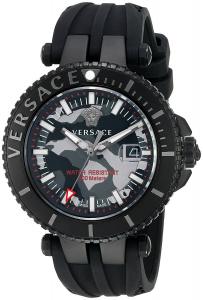 Versace Men's 'V-Race' Swiss Quartz Stainless Steel and Silicone Casual Watch, Color:Black (Model: VAK050016)
