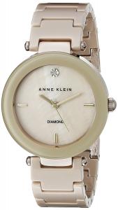 Anne Klein Women's AK/1018TNGB Diamond-Accented Dial Tan Ceramic Bracelet Watch