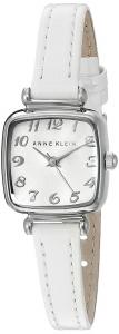 Anne Klein Women's AK/2385SVWT Easy To Read Silver-Tone and White Leather Strap Watch