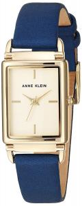 Anne Klein Women's AK/2762CHDB Gold-Tone and Dark Blue Leather Strap Watch