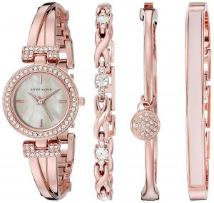 Anne Klein Women's AK/2238RGST Swarovski Crystal-Accented Rose Gold-Tone Bangle Watch and Bracelet Set