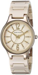 Anne Klein Women's AK/2182TNGB Glitter Accented Gold-Tone and Tan Ceramic Bracelet Watch