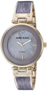 Anne Klein Women's AK/2512LVGB Diamond-Accented Gold-Tone and Light Lavender Marbleized Bangle Watch
