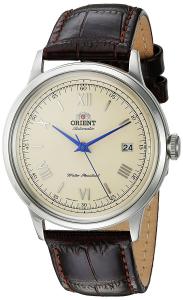 Orient Men's '2nd Gen. Bambino Ver. 2' Japanese Automatic Stainless Steel and Leather Dress Watch, Color:Brown (Model: FAC00009N0)