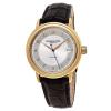 Raymond Weil Maestro Mens 18K Yellow Gold Silver Face Date Automatic Brown Leather Strap Swiss Watch 12837-G-05658