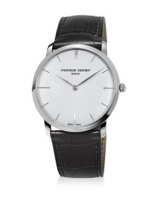 Frederique Constant Men's 'Slim Line' Swiss Quartz Stainless Steel and Leather Dress Watch, Color:Black (Model: FC200S5S36)