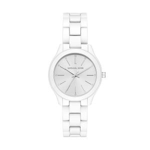 Michael Kors Watches Womens Mini Slim Runway White Coated Stainless Steel Watch