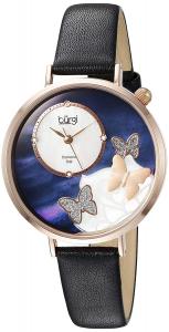 Đồng hồ Burgi BUR158 Skinny Leather Women’s Watch with Crystal Butterflies, Genuine Diamond Markers and Flower Designs on Mother of Pearl Dial – Classic Round Analog Quartz