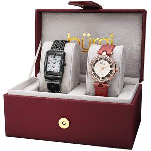 Burgi Women's BUR178 Diamond and Crystal Accented Bracelet & Satin Strap 2 Watch Box Set