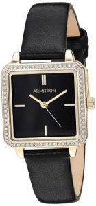 Đồng hồ Armitron Women's 75/5597BKGPBK Swarovski Crystal Accented Gold-Tone and Black Leather Strap Watch