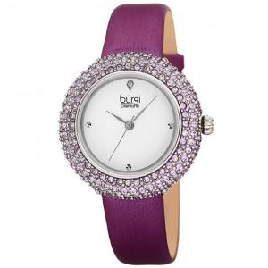 Đồng hồ Burgi Women's BUR227 Swarovski Colored Crystal & Diamond Accented Leather Strap Watch màu tím