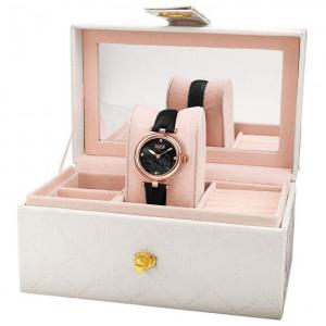 Burgi Women's Watch Gift Set BUR309 - Includes Diamond Accented Flower Dial with Leather Strap and a Mirrored Gift Box