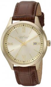 Đồng hồ nam Caravelle New York Men's Round Analog Gold Tone Date Roman Numeral Watch 44B109