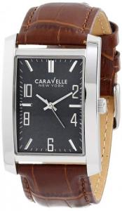 Đồng hồ nam Caravelle New York Men's Gray Rectangular Analog Brown Leather Watch 43A119