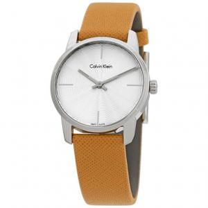 Đồng hồ  Calvin Klein City Silver Dial Orange Leather Ladies Watch K2G231G6